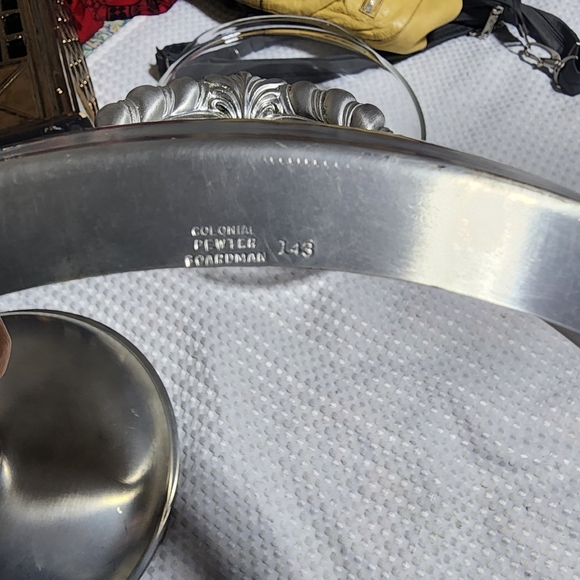 VINTAGE COLONIAL BOARDMAN PEWTER SERVER WITH PYREX 2 QT GLASS BOWL SET RARE - Picture 8 of 12